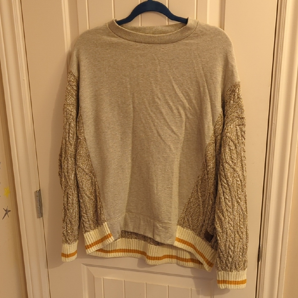 Roots Women's Sz. Large Oversized Beige and Brown Sweater